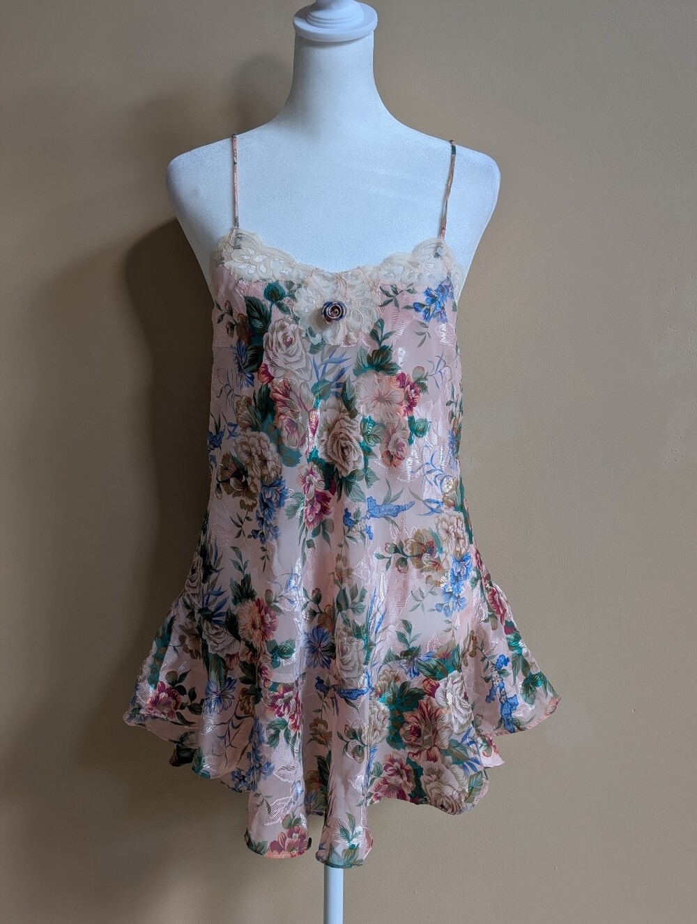 Vtg Victoria’s Secret Gold Label Floral Chemise Nightgown L Y2K Coquette Slip